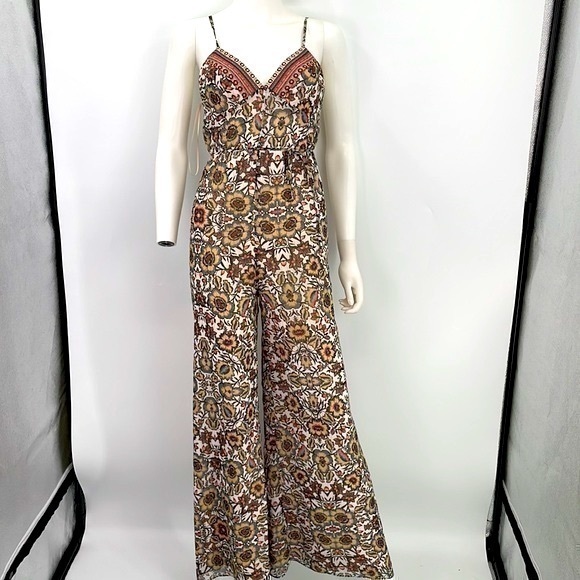 UEC Guess brown & white floral wide leg jumpsuit size XS - Picture 1 of 10